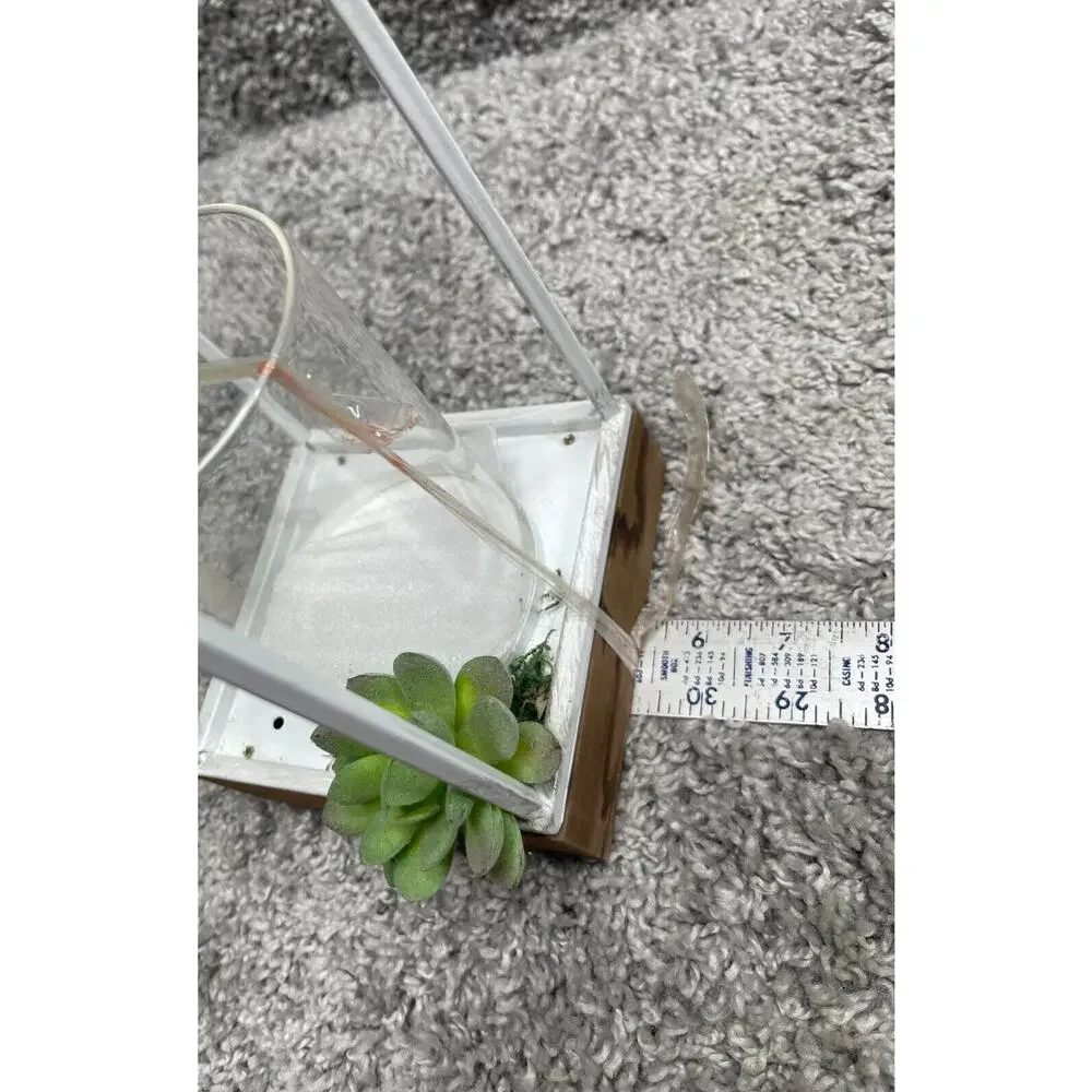 White Carriage Lantern Clear Cylinder Glass Center Candle Holder 14.5